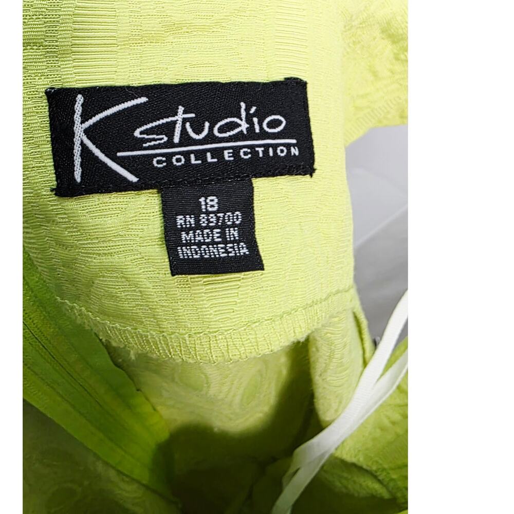 K Studio Collection Lime Green Retro Jacquard Pleated Shift Dress Office Preppy - Picture 11 of 15